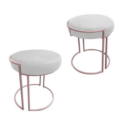Puff Redondo Base Industrial Rosê Kit 2 Love Suede Cor Branco