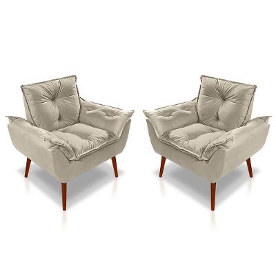 Kit 2 Poltronas Opala Decorativa P- Sala, Quarto E Recepção Suede - Lm Decor Bege