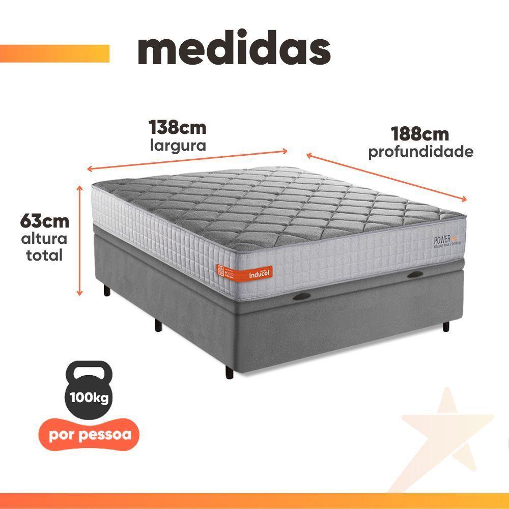 Cama Box Baú Casal Espuma Softgel Power 138x188x63cm Cinza - 3