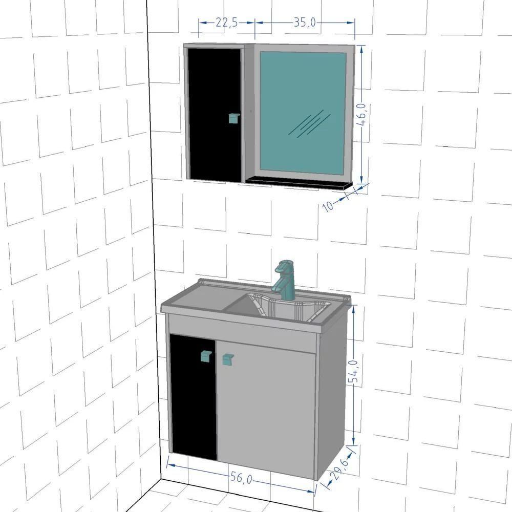 Kit Banheiro Gabinete 56cm Pia E Armário Com Espelho Munique Branco/ripado - Bechara - 4