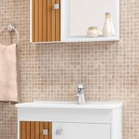 Kit Banheiro Gabinete 56cm Pia E Armário Com Espelho Munique Branco/ripado - Bechara - 3