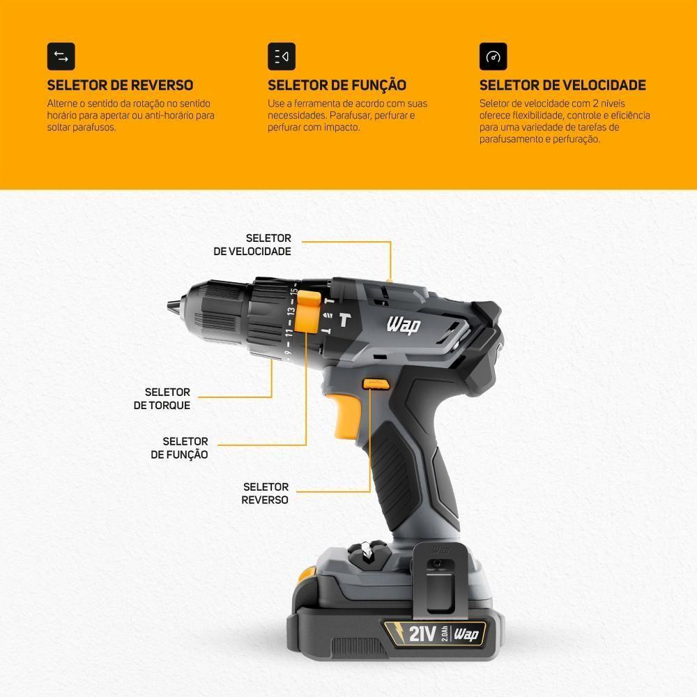 Parafusadeira E Furadeira De Impacto 21V WAP K21 Id01 - 8