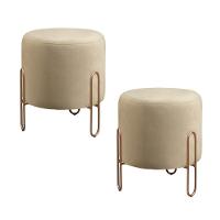 Conjunto - 2 Puffs Banqueta Mali Luxo Base Metálica Bronze Linho Bege - 1
