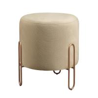 Conjunto - 2 Puffs Banqueta Mali Luxo Base Metálica Bronze Linho Bege - 10