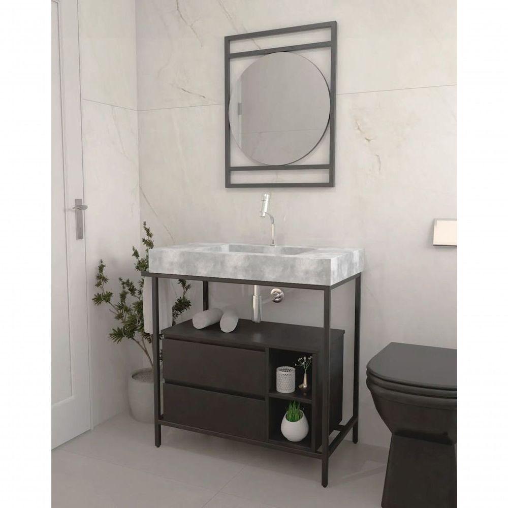 Gabinete Banheiro Ferro Steel Wood 80x45cm Concreto - 3