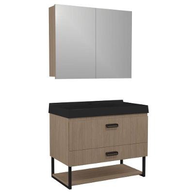 Gabinete Para Banheiro Suspenso Ucrânia 80cm Branco Preto/jequitibá