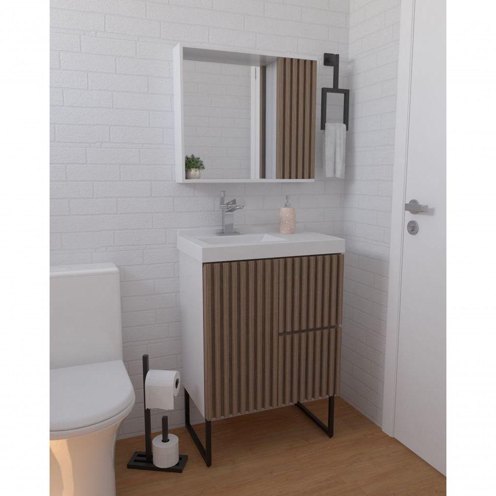 Gabinete Para Banheiro Com Pé Ferrara 80 Cm Branco/jequitiba - 2