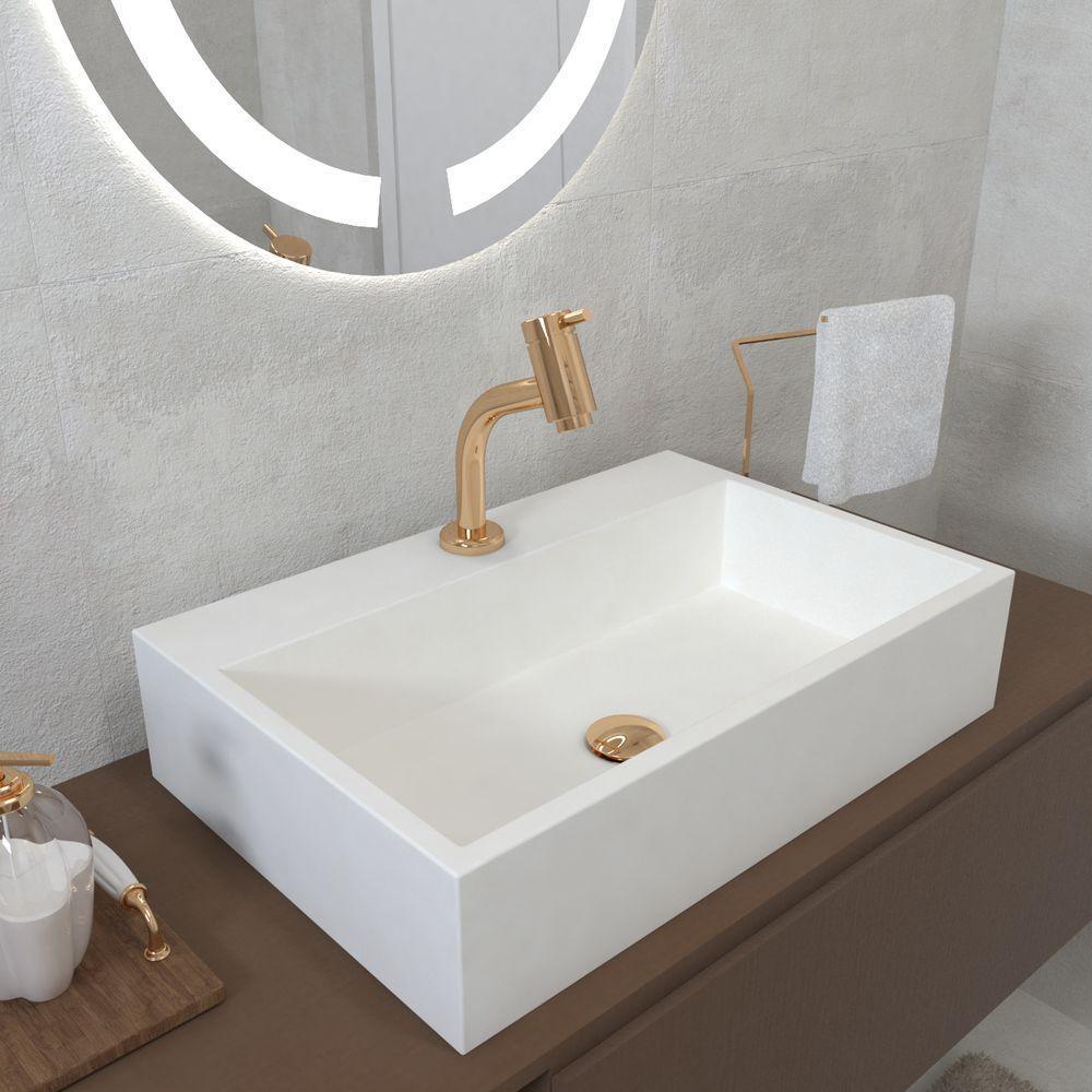 Cuba De Apoio Banheiro Esmeralda Pedra 60x40cm Branco Standard - 2