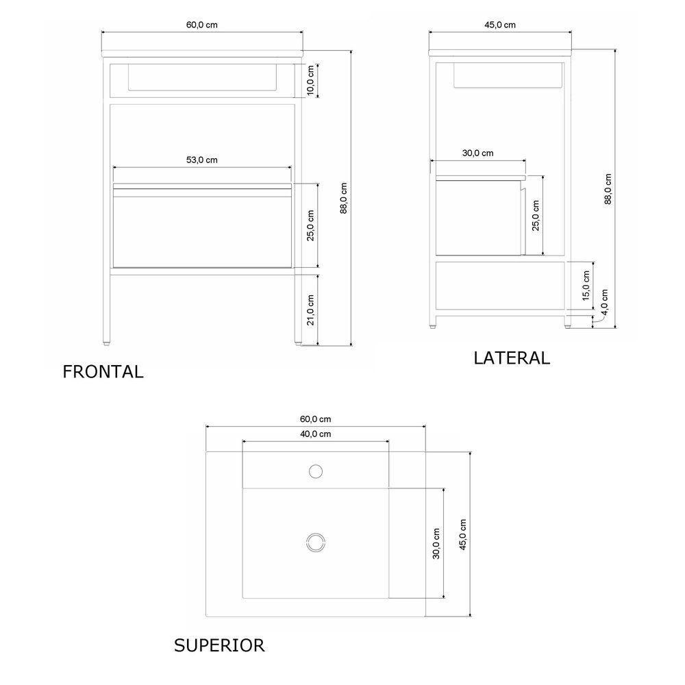 Gabinete Para Banheiro Iron Black Com Gaveteiro 60x45cm Preto Fosco - 3