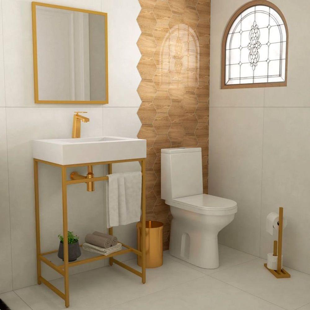 Gabinete Banheiro Ferro Iron Gold 60x45cm Cuba Rennes Branco - 2