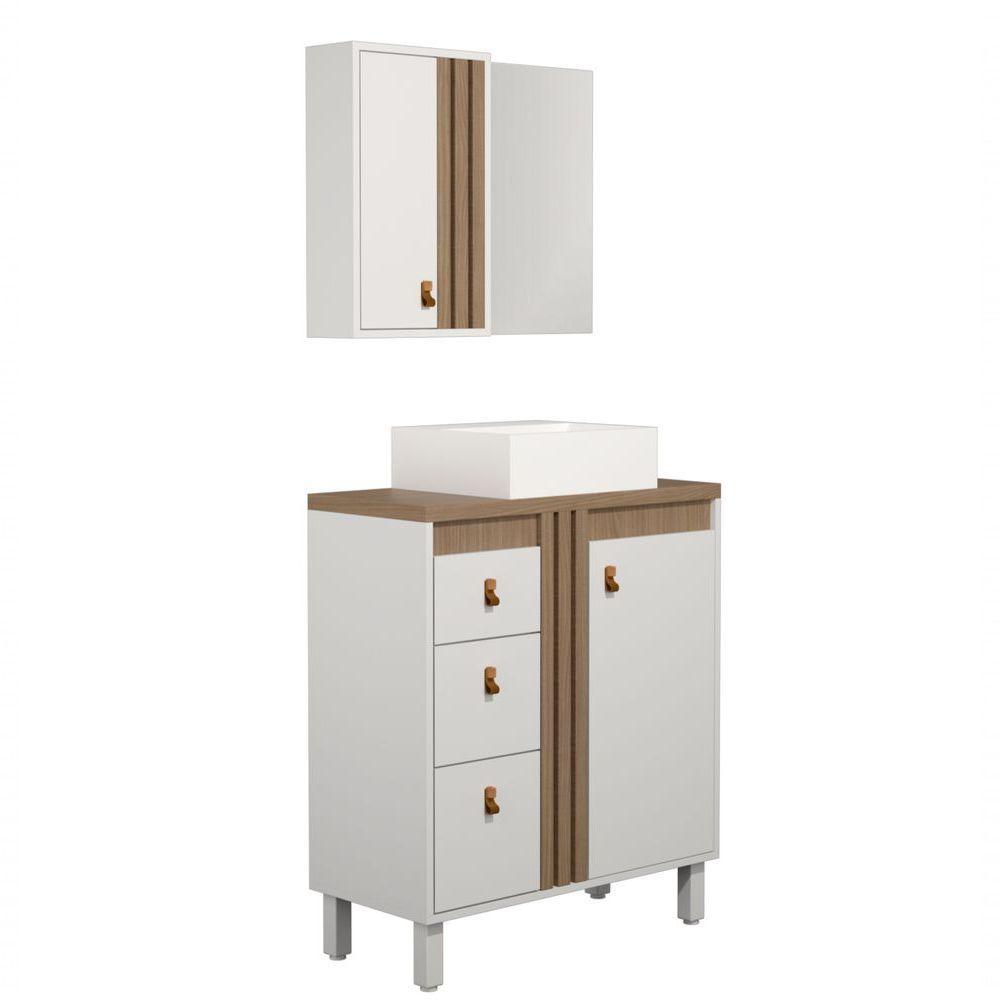 Gabinete Para Banheiro Sofia 80cm Com Pé Branco - 1