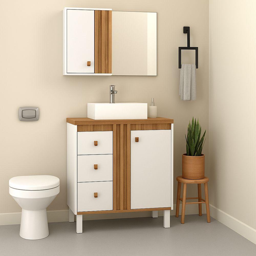 Gabinete Para Banheiro Sofia 80cm Com Pé Branco - 2