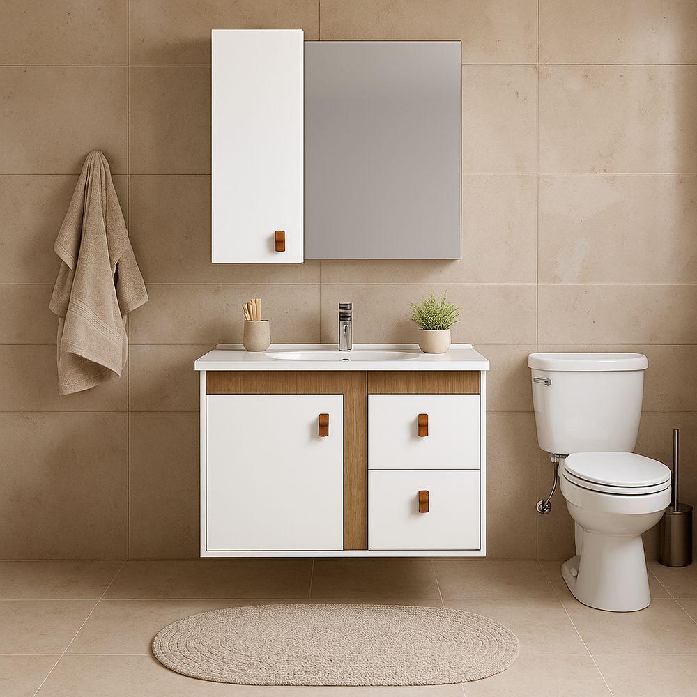 Gabinete Para Banheiro Olivia 60cm Suspenso Branco/jequitibá - 2