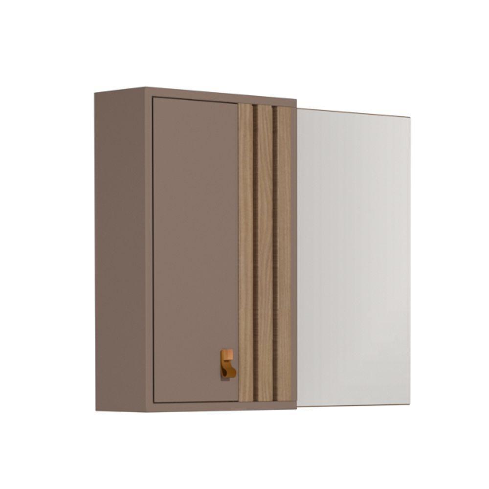 Espelheira Ariel 80cm Com Detalhe Ripado Havana/jequitibá - 1