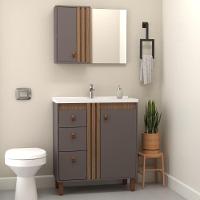 Espelheira Ariel 80cm Com Detalhe Ripado Havana/jequitibá - 2