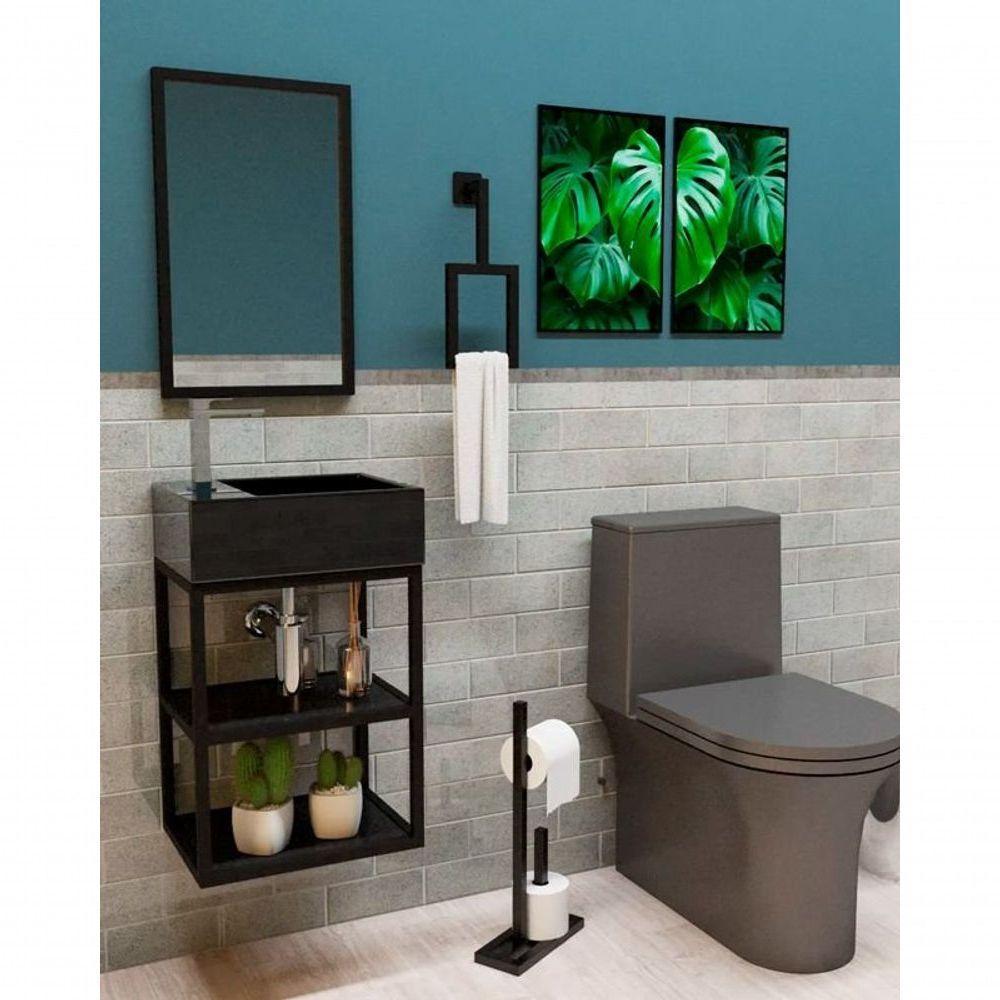 Gabinete Banheiro Ferro Steel 40x30cm Preto Fosco - 2