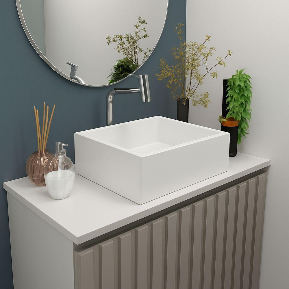 Cuba De Apoio Banheiro Quartzo Pedra 40x30cm Branco Standard - 2