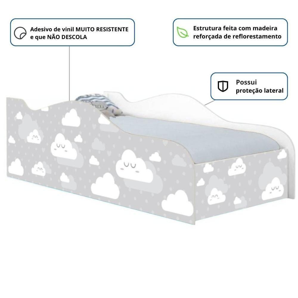 Cama Carro Solteiro Joy Nuvens Cinza Solteiro Com Colchão - 2