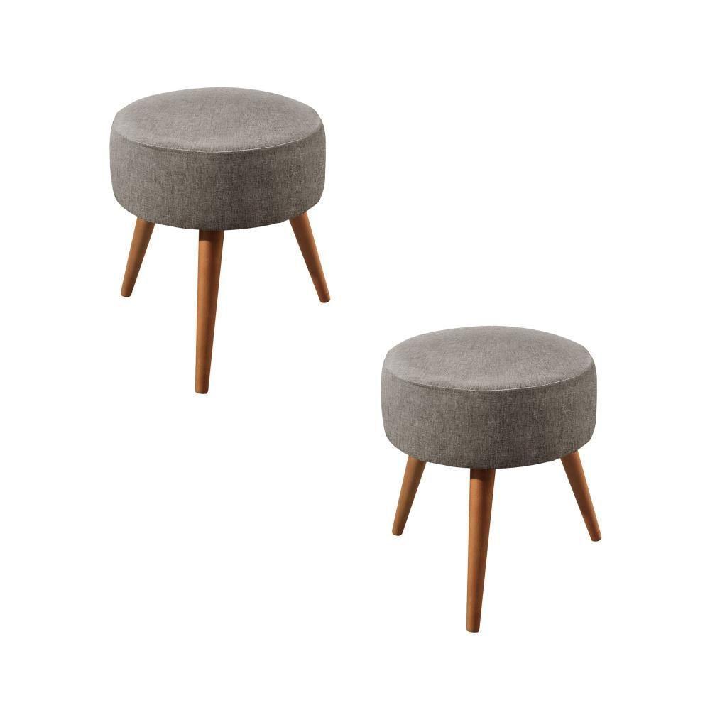 Conjunto - 2 Puffs Lippe Madeira Maciça Castellar Móbile Linho Cappuccino - 1