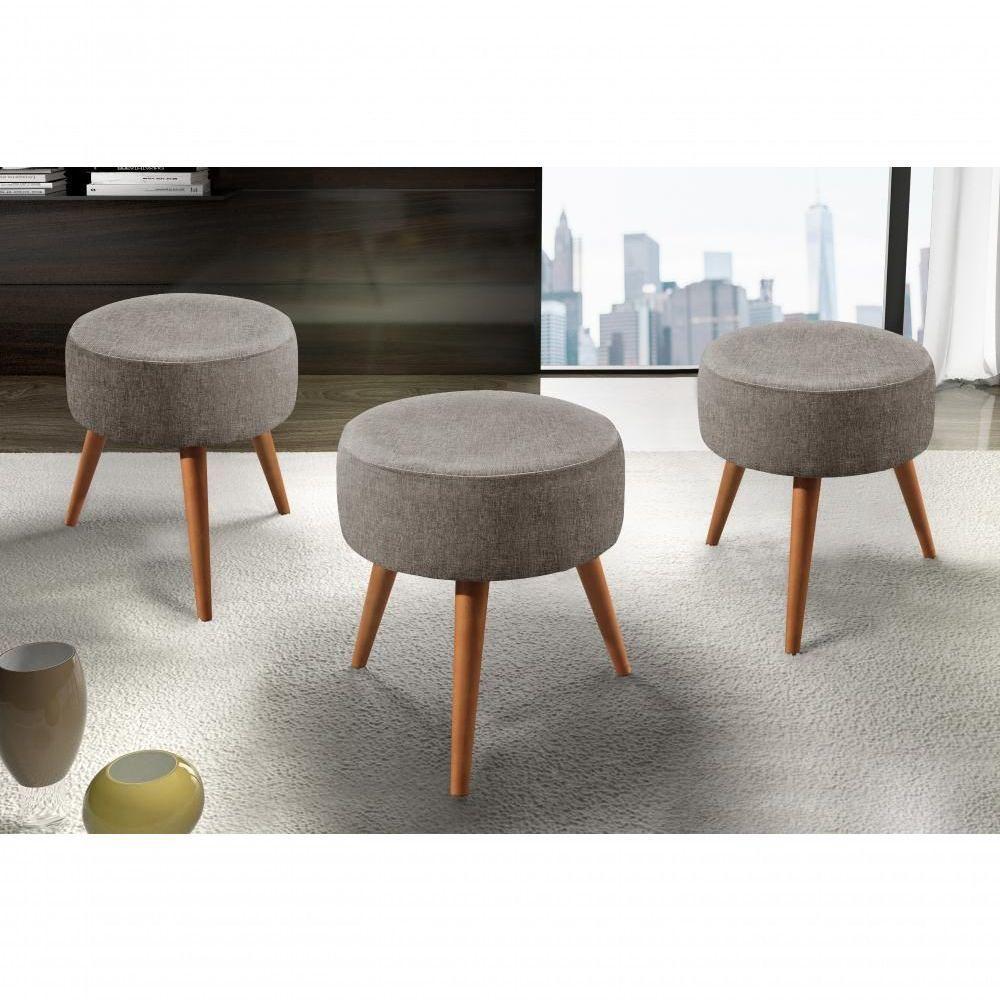 Conjunto - 2 Puffs Lippe Madeira Maciça Castellar Móbile Linho Cappuccino - 5