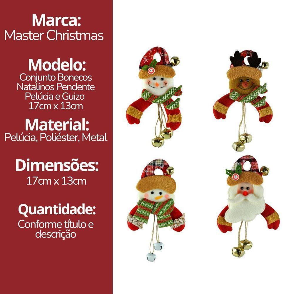 Kit Bonecos Natal Pelúcia Guizo Rena, Papai Noel, Boneco Neve 17cm 4 Peças - 6