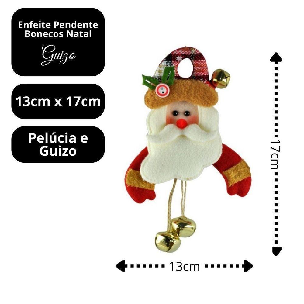 Kit Bonecos Natal Pelúcia Guizo Rena, Papai Noel, Boneco Neve 17cm 6 Peças - 4