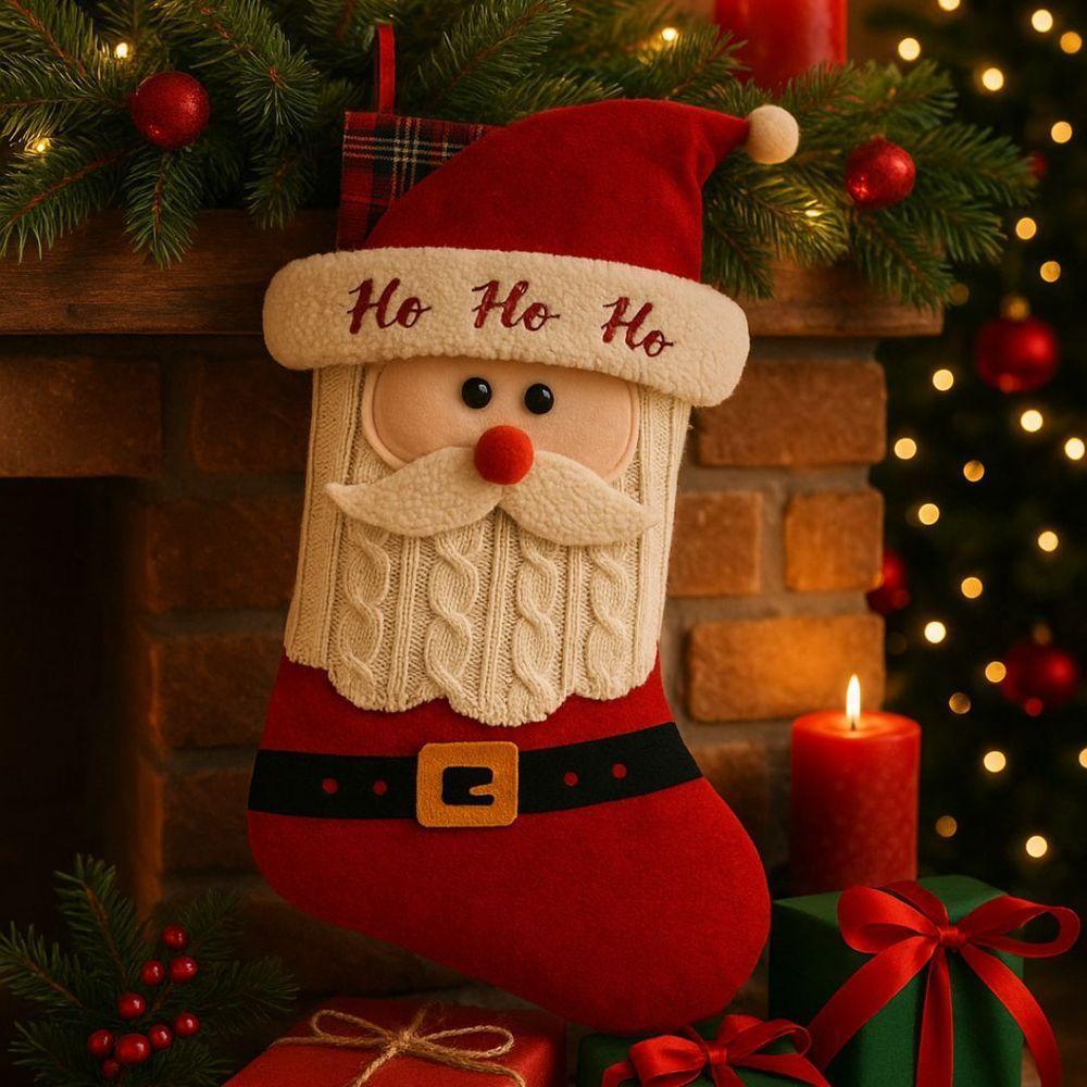 Jogo 2 Meias Natalina Pelúcia Tricô Premium Boneco De Neve E Papai Noel 46cm - Magizi - 3