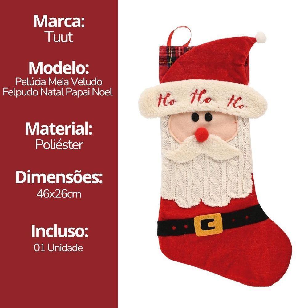 Jogo 2 Meias Natalina Pelúcia Tricô Premium Boneco De Neve E Papai Noel 46cm - Magizi - 10