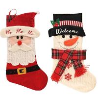 Jogo 2 Meias Natalina Pelúcia Tricô Premium Boneco De Neve E Papai Noel 46cm - Magizi - 1