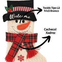 Jogo 2 Meias Natalina Pelúcia Tricô Premium Boneco De Neve E Papai Noel 46cm - Magizi - 5
