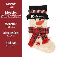 Jogo 2 Meias Natalina Pelúcia Tricô Premium Boneco De Neve E Papai Noel 46cm - Magizi - 9