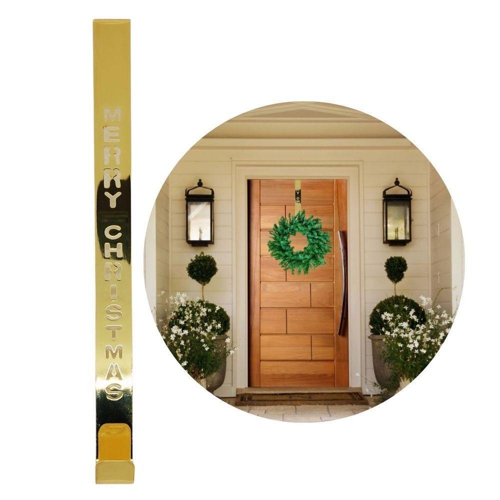 Suporte Para Guirlanda Metal Dourado Merry Christmas 31cm Encaixe Porta - Magizi - 1
