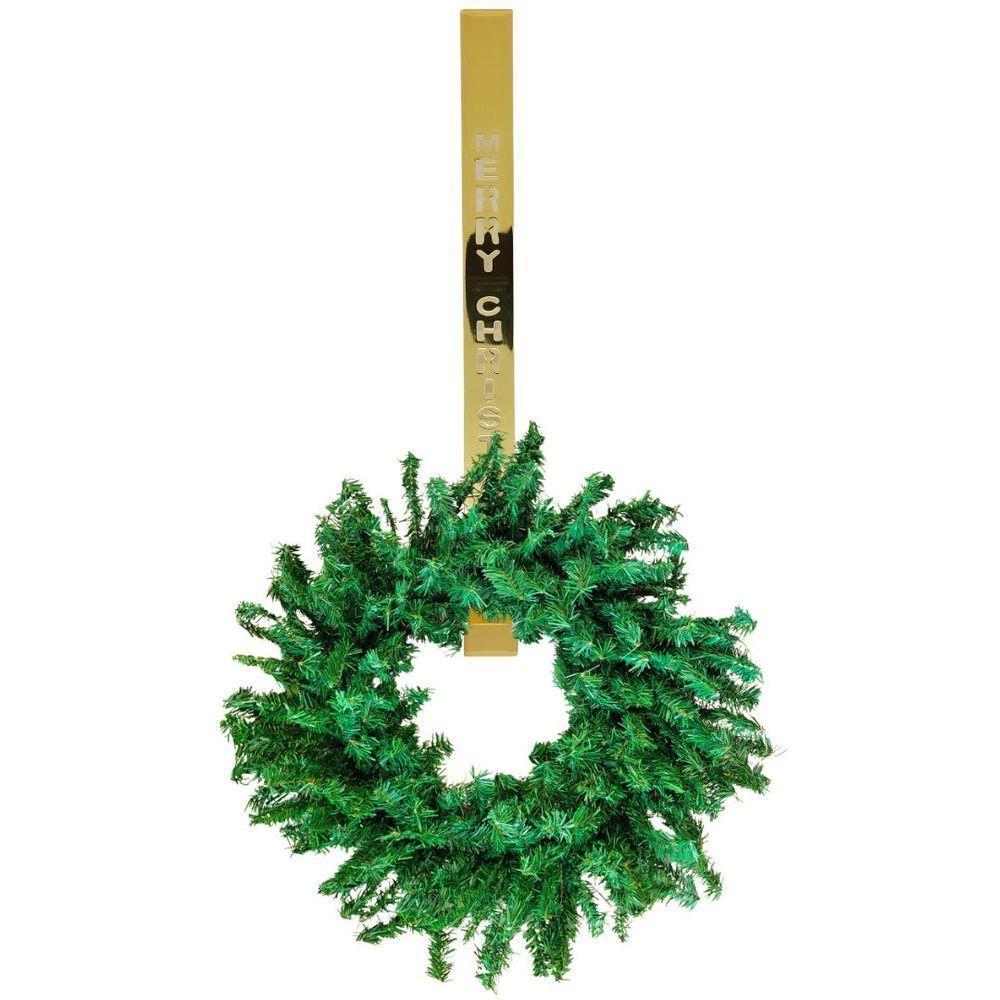 Suporte Para Guirlanda Metal Dourado Merry Christmas 31cm Encaixe Porta - Magizi - 2