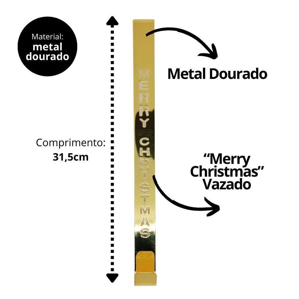 Suporte Para Guirlanda Metal Dourado Merry Christmas 31cm Encaixe Porta - Magizi - 6