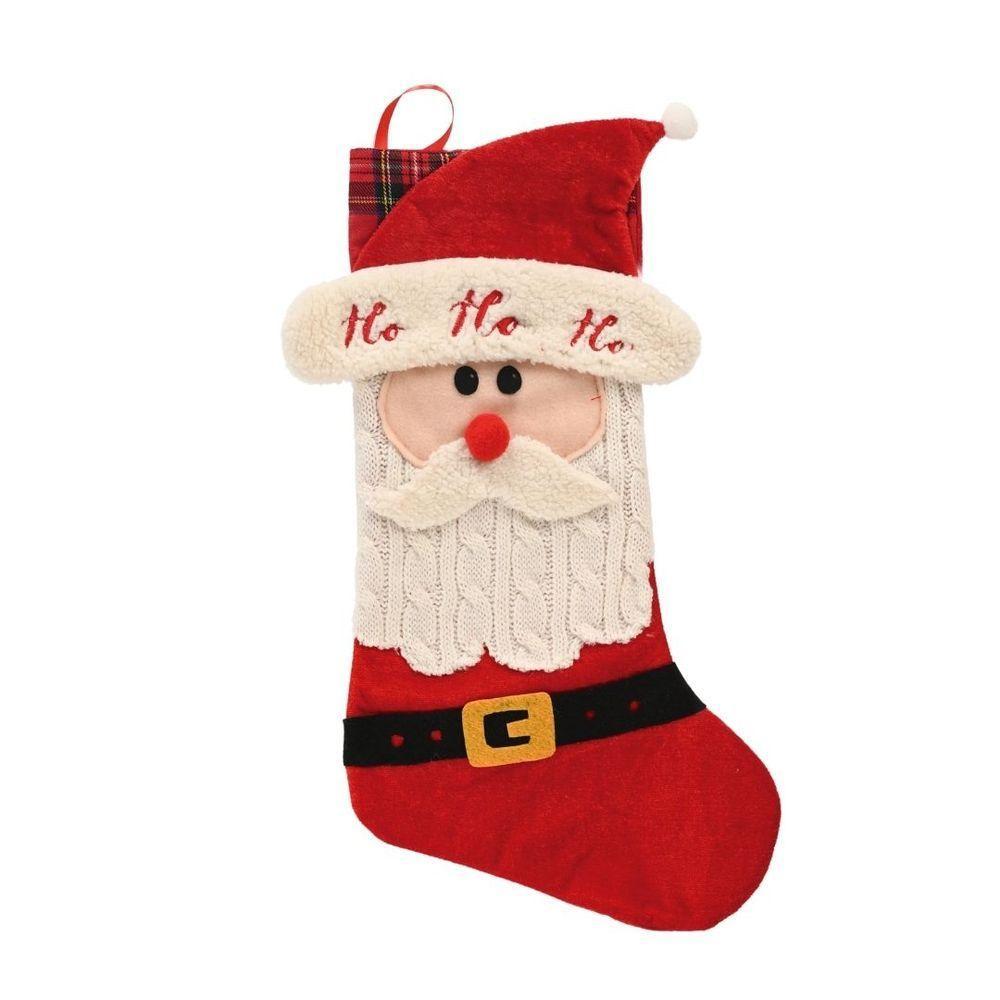 Meia Natalina Pelúcia Veludo Felpudo Papai Noel Barba Tricô 46cm - Magizi - 1