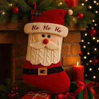 Meia Natalina Pelúcia Veludo Felpudo Papai Noel Barba Tricô 46cm - Magizi - 3