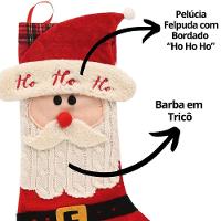 Meia Natalina Pelúcia Veludo Felpudo Papai Noel Barba Tricô 46cm - Magizi