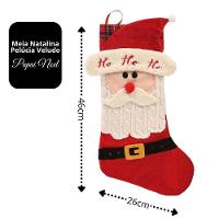 Meia Natalina Pelúcia Veludo Felpudo Papai Noel Barba Tricô 46cm - Magizi - 5