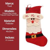Meia Natalina Pelúcia Veludo Felpudo Papai Noel Barba Tricô 46cm - Magizi - 6