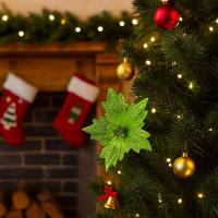 Flor Bico De Papagaio Pick Natal Glitter Lantejoulas Verde 20cm - Magizi - 2