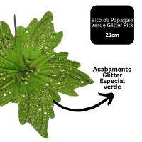 Flor Bico De Papagaio Pick Natal Glitter Lantejoulas Verde 20cm - Magizi - 3