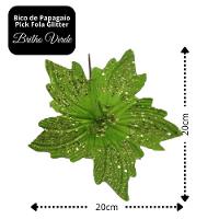 Flor Bico De Papagaio Pick Natal Glitter Lantejoulas Verde 20cm - Magizi