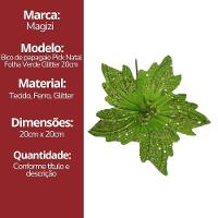 Flor Bico De Papagaio Pick Natal Glitter Lantejoulas Verde 20cm - Magizi - 5