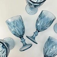 Jogo 6 Taças Vinho E água Vidro Diamond Azul Luxo 340ml - Vivaflor Decor - 7