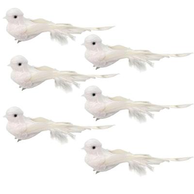 Kit 6 Pombas Branca Natal Plumas E Lantejoulas 12cm Com Presilha - Magizi