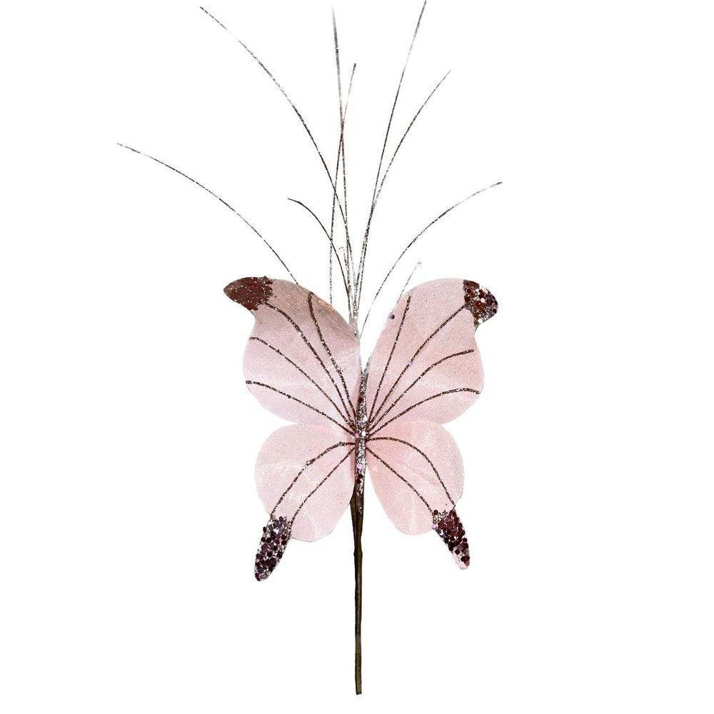 Kit 3 Borboletas Pick Natal Rosê Full Glitter Luxo 23cm - Magizi - 4