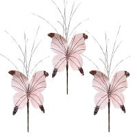 Kit 3 Borboletas Pick Natal Rosê Full Glitter Luxo 23cm - Magizi - 1