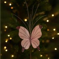 Kit 3 Borboletas Pick Natal Rosê Full Glitter Luxo 23cm - Magizi - 2