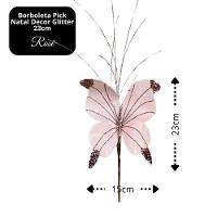 Kit 3 Borboletas Pick Natal Rosê Full Glitter Luxo 23cm - Magizi - 6