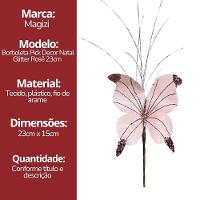 Kit 3 Borboletas Pick Natal Rosê Full Glitter Luxo 23cm - Magizi - 7